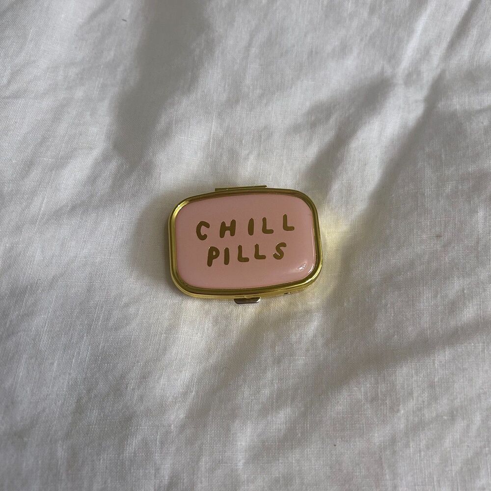Chill Pill Mini Pill Case Gold Pink Mirror 2 Compartment